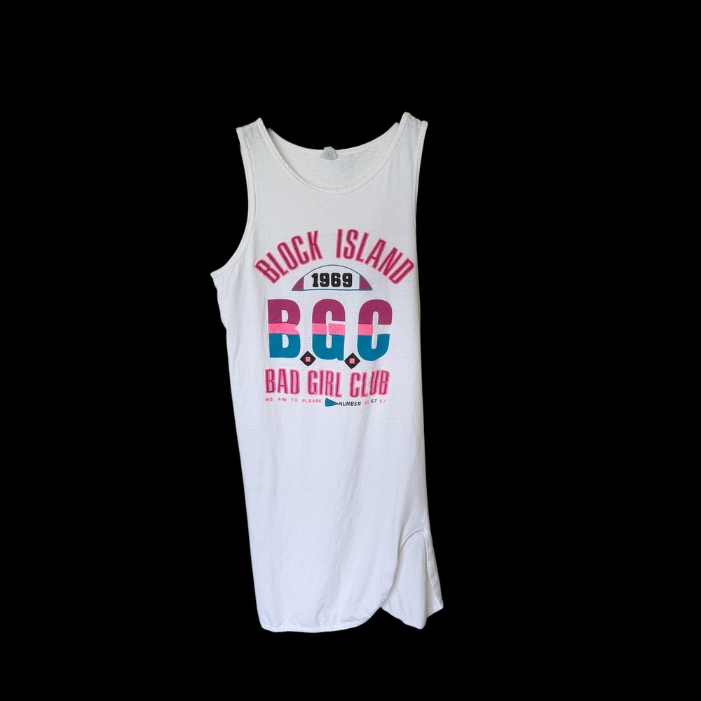Vintage Block Island Bad Girl Club Tank Top Beach Dress Cover White OSFA